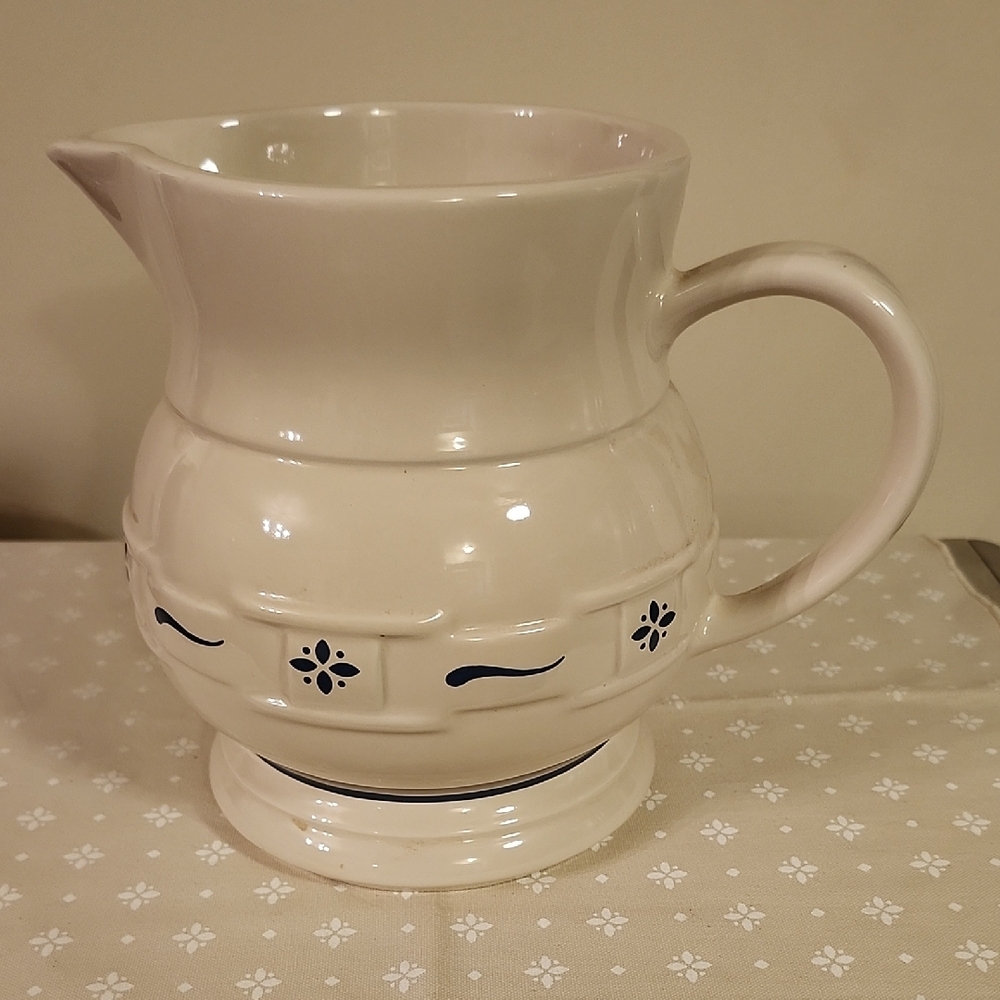 Longaberger Cream and Blue 2 Quart Pottery Pitcher